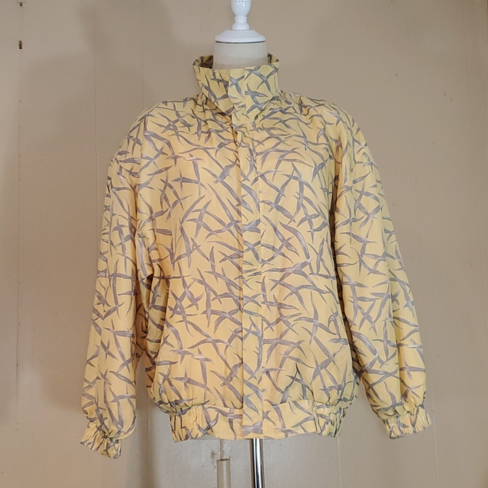 Shanghai Silk  Yellow & Gray Silk Zip-Up Jacket